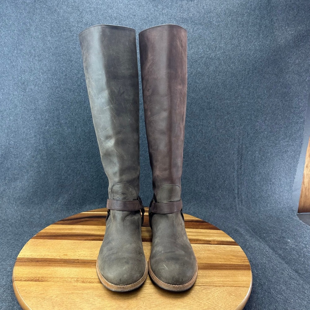 Peter Nappi Italy Womens 37 Two Tone Leather Tall Riding Boots Brown - Picture 3 of 10